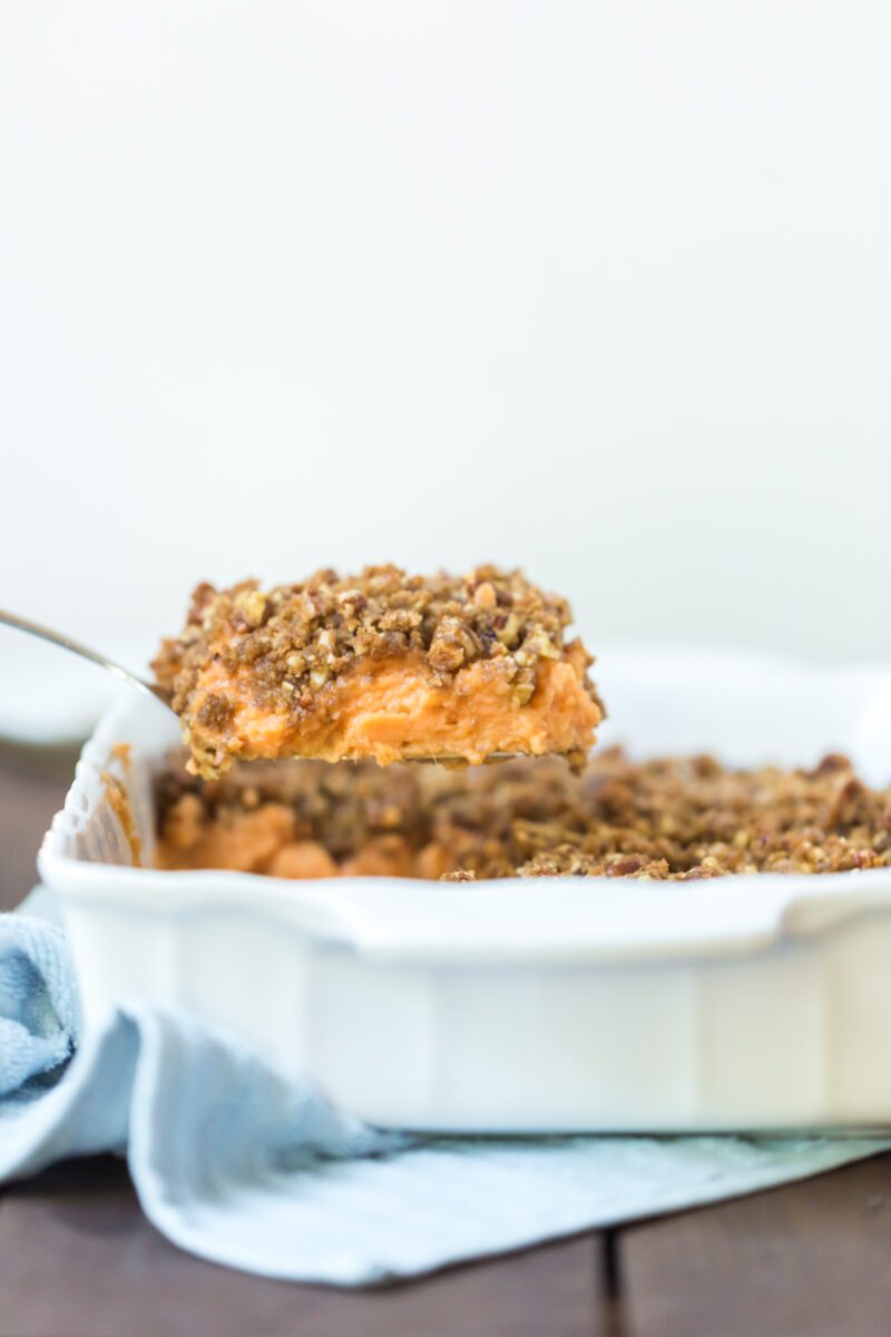 Sweet Potato Casserole with nut crumble topping