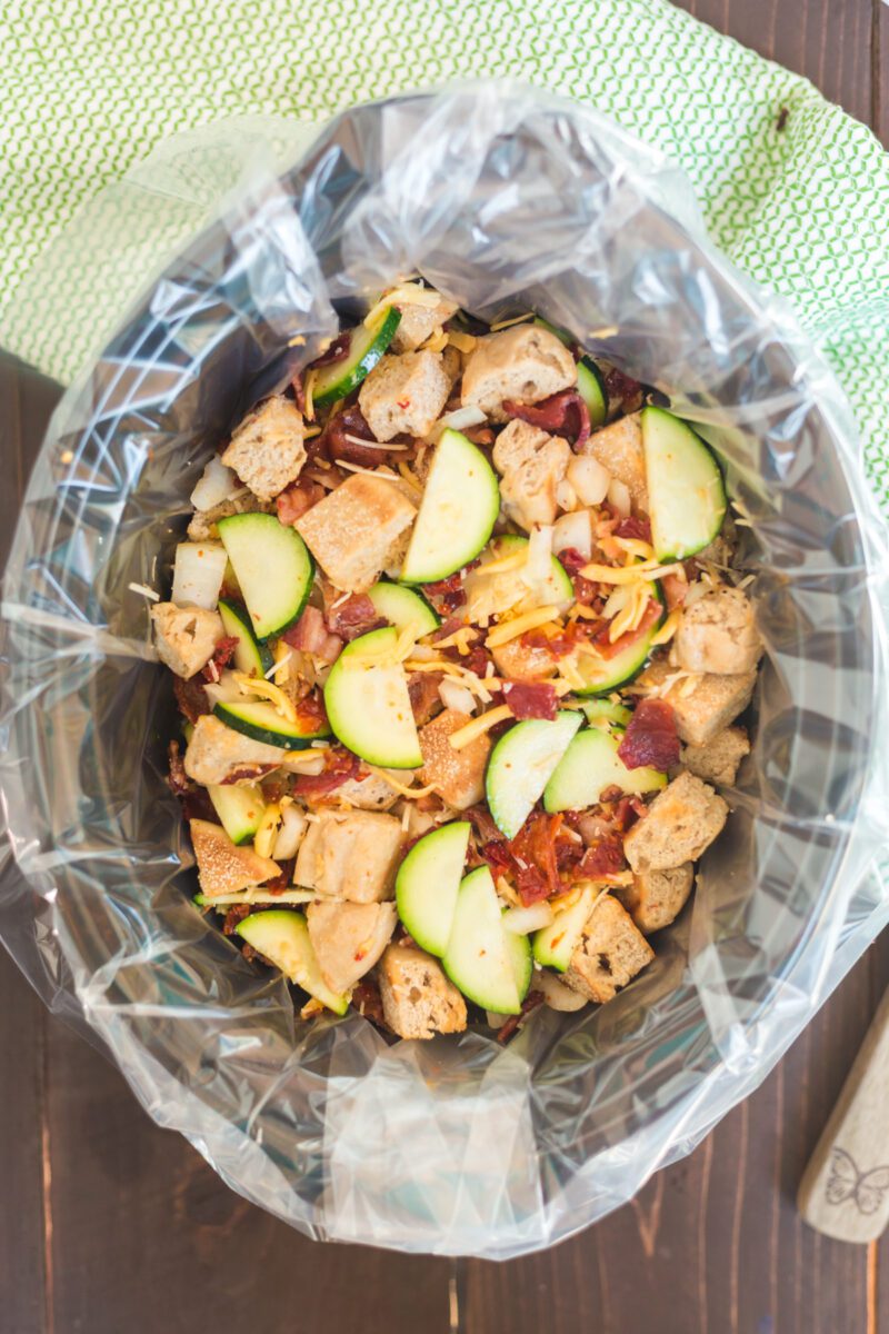 Slow cooker breakfast casserole made with English muffins