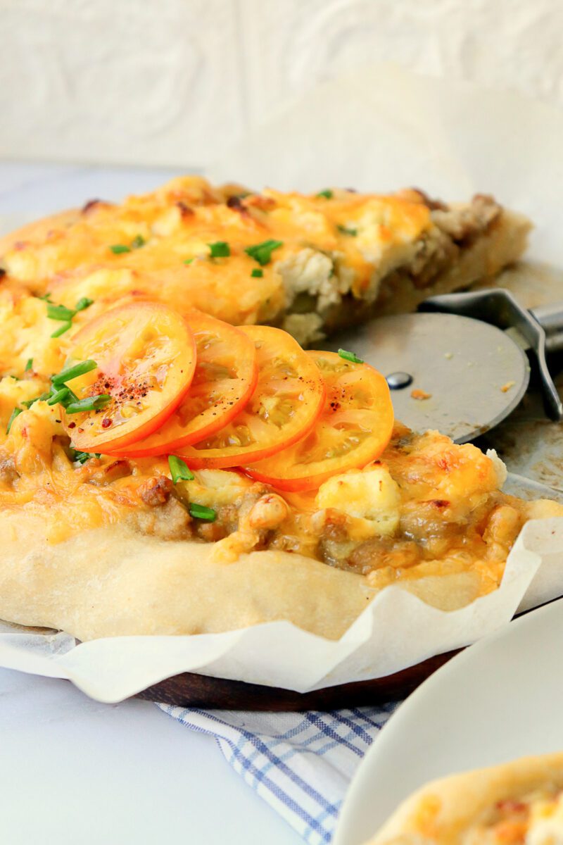 Breakfast Pizza with Eggs and Sausage Gravy