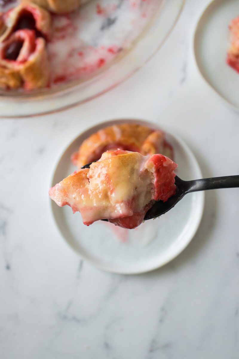 Easy Cinnamon Rolls that taste like strawberry cheesecake