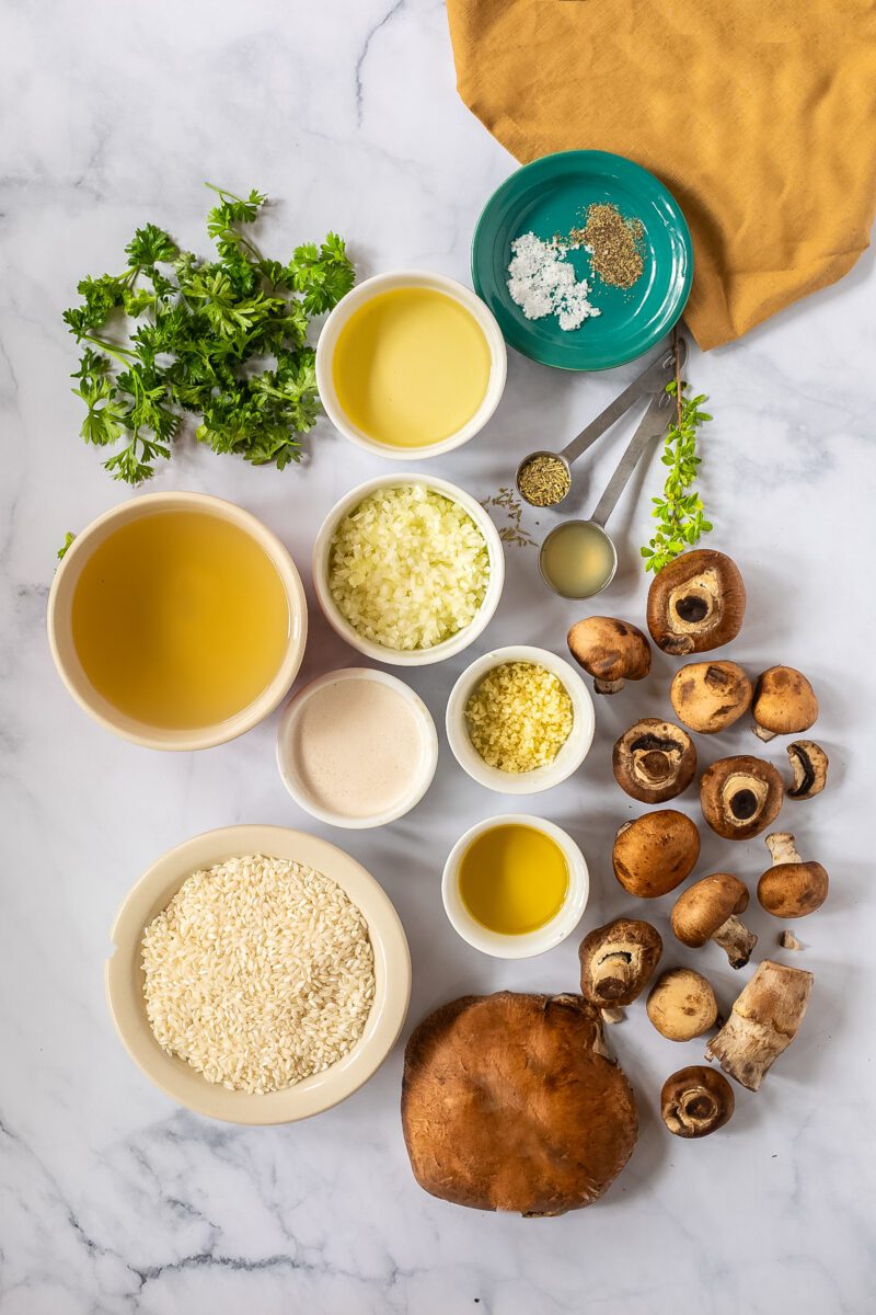 Ingredients for mushroom risotto